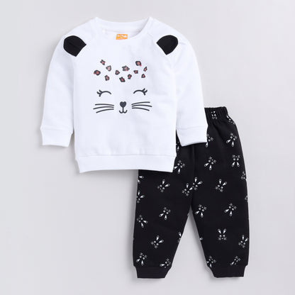 Cat Print Sweat Shirt with Joggers