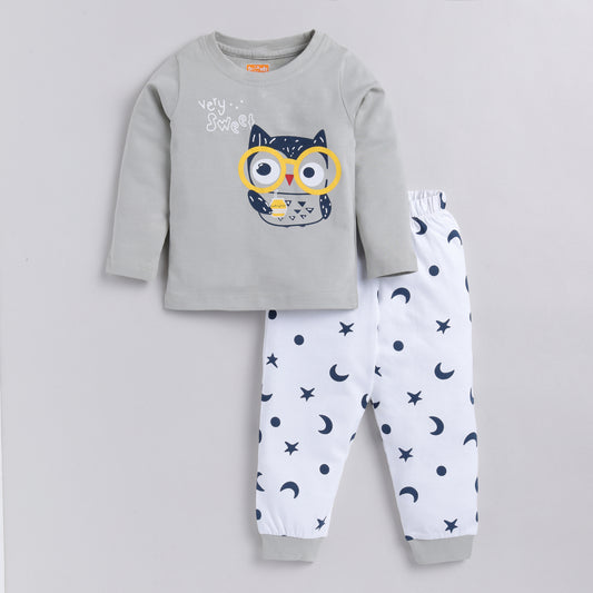 Owl Print Full-Sleeves Nightsuit