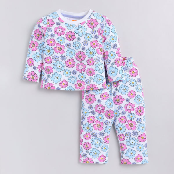 Flower Print Full-Sleeves Nightsuit