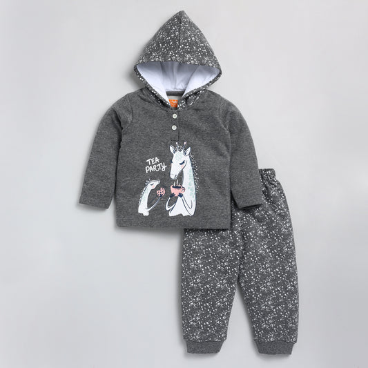 Giraffe Print Hooded Sweat Shirt with Joggers
